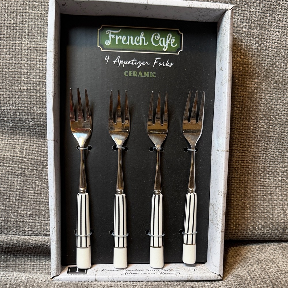 Ceramic Appetizer Forks - White Stripe (Set of 4)